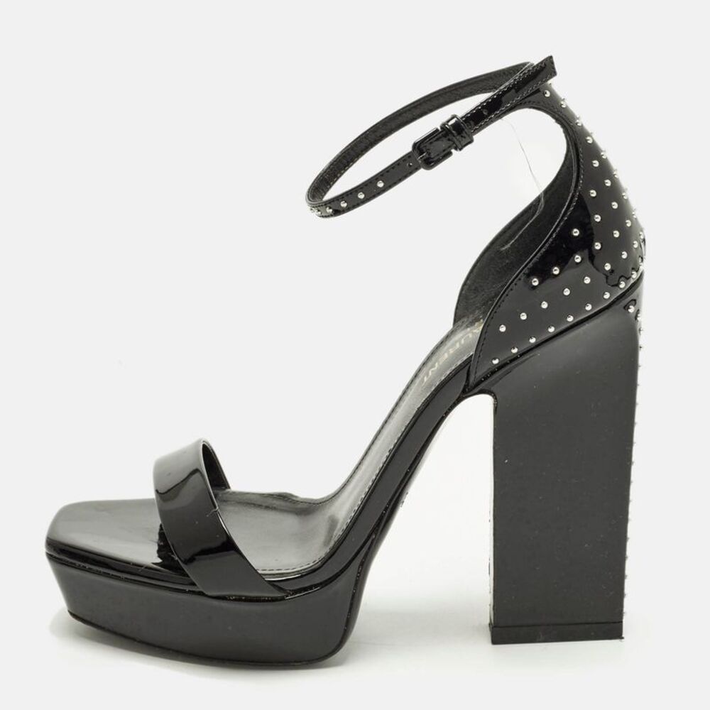 Saint Laurent Size 37.5 Black Patent Leather Ankle Strap Sandals